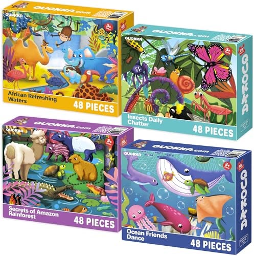 QUOKKA Puzzle ab 4 5 6 Jahre - 4x48 Teile Rahmenpuzzle Spiele für Jungen und Mädchen - Bunte Puzzle mit Amazonas-Regenwald, Insekten und Meerestiere - Geschenk Spielzeug für Kinder 3 7 Jahre