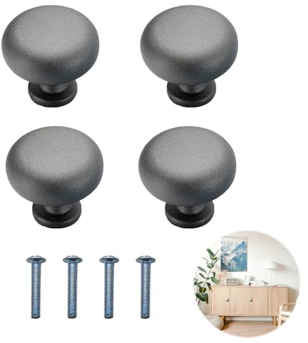 LIANCHEN 4 PCS schrank knauf zum schrauben grau runde Schrankknöpfe Möbelknöpfe grau Matt Legierung Möbelknöpfe ein loch Schubladenknöpfe für Küche, Schublade, Schrank, Durchmesser: 3mm (Grau)