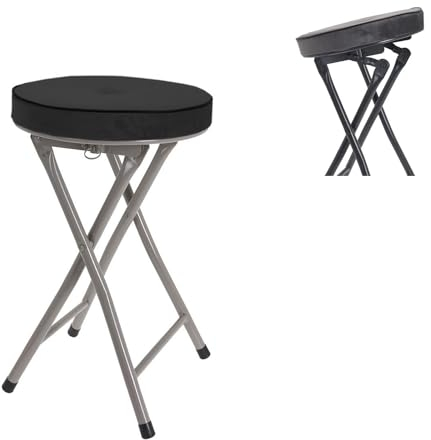 Mojawo Küchen Klapphocker Hocker Sitzhocker Sitzfläche Rahmen aus Metall mit Samt Polster klappbar H49cm Ø30cm rutschfest Klappsitz, Farben:Schwarz