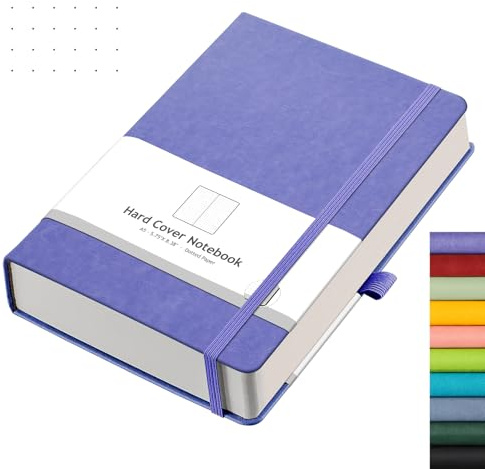 AHGXG Bullet Dotted Journal – 320 nummerierte Seiten, Punktraster, Notizbuch, A5, dickes Tagebuch, 100 g/m² dickes gepunktetes Papier, Leder-Hardcover, Innentasche, 14 x 21 cm, Hellviolett