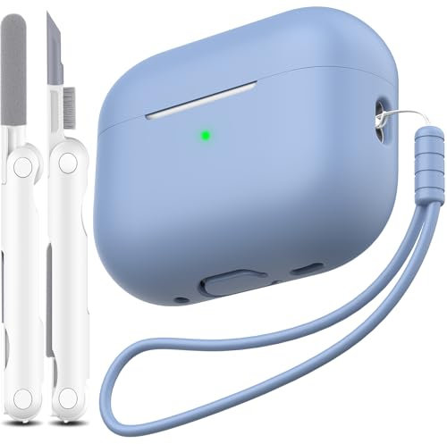MHYALUDO Kompatibel mit AirPods Pro 2 Generation Hülle, Anti-Fall Weiches Silikon Stoßdämpfung Kompatibel mit AirPods Pro Case Skin Touch mit Schlüsselanhänger und Reinigungsset, Blaugrau