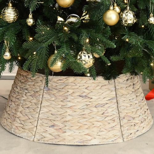 YoleShy Collier de sapin de Noël de 66 cm tissé à la main en jacinthe d'eau naturelle pour décoration de sapin de Noël (blanc rétro)
