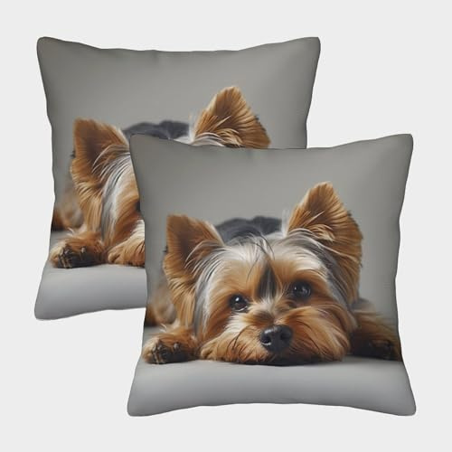 ENYISIYULO Deko Kissenbezug Yorkshire Terrier 2er-Set 3D-Druck Modern Dekokissen Kissenbezüge Welpe Wurfkissenbezug Zierkissenbezüge Kissen Für Sofa Sessel Zuhause Auto Schlafzimmer 40x40cm