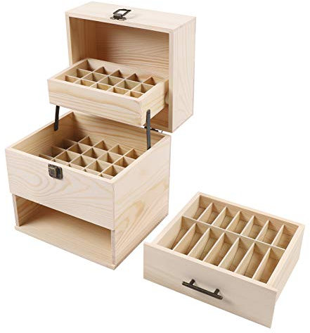 3 Etage Holz Ätherische Öle Aufbewahrung, Koffer für Ätherische Öle, 59 Löcher Aufbewahrungsboxen, für 15 ml und 10 ml Flaschen, Nagellack