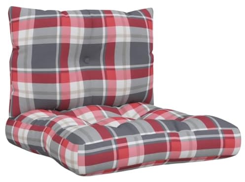 vidaXL Palettenkissen 2-TLG., Palettenpolster für Europaletten, Palettensofa Kissen Indoor Outdoor, Palettenauflage Sitzkissen Rückenkissen, Rot Karomuster Stoff