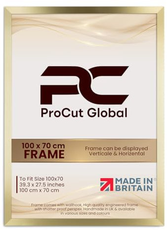 Procut Global 100X70CM Gold Picture Frames - Modern Wooden Photo Frame with Shatterproof Perspex for Wall or Tabletop - Perfect for Posters, Certificates, Prints - Sizes & Colors Available