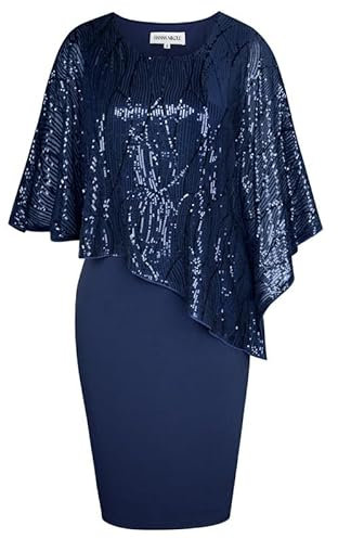 Hanna Nikole HochzeitsgäSte Kleidung GroßE GrößE Chiffon-üBerwurf Kleid Paillettenkleid Festliche Kleider Elegante Spitzenkleid Cocktailkleid Knielang Abendkleider Glitzer Party Kleider