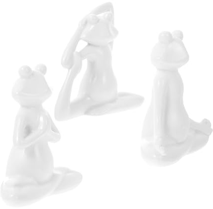 STOBAZA Keramik Froschfigur 3 Stück Yoga für Zuhause und Schreibtisch | Weiße Deko, Verschiedene Ausführungen, Tägliche Dekoration, Hübsch und Natürlich Gestaltet Zufälliger Stil