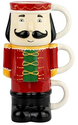 Generisch 3-teilige Kaffeetassen Nussknacker-Prinz, Mausekönig Weihnachten Rot Glänzend Keramik Kaffeebecher Kaffeetassen