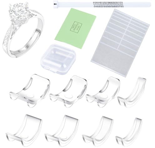 DINGFENG 8+17 Stück Ringverkleinerer Unsichtbar, Ring Verkleinerung Ringgrössenmesser mit ring größenmesser, Silikon Ringgrößenversteller, Ring Size Adjuster passend für alle Ringe Verschiedene Größen