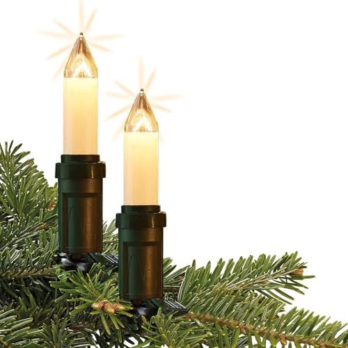 Hellum Kleinschaft 151879 - Guirnalda de luces para árbol de Navidad (exterior con enchufe divisible y clip, 15 velas, 14 m, cable de 1,5 m, luz de Navidad exterior, eje blanco, cable negro, < 59