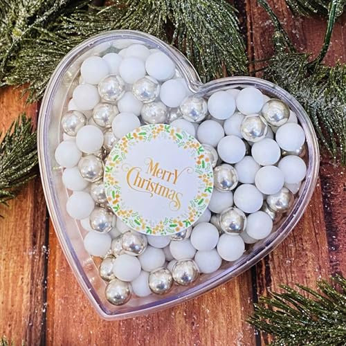 EinsSein 0,14kg Schokolade Weihnachts-Herz Weihnachtsgeschenk Merry Christmas weiss-silber | Nikolausgeschenk, Wichtelgeschenk Schokokugeln | kleine Geschenke für Weihnachten | Nikolaus christmas