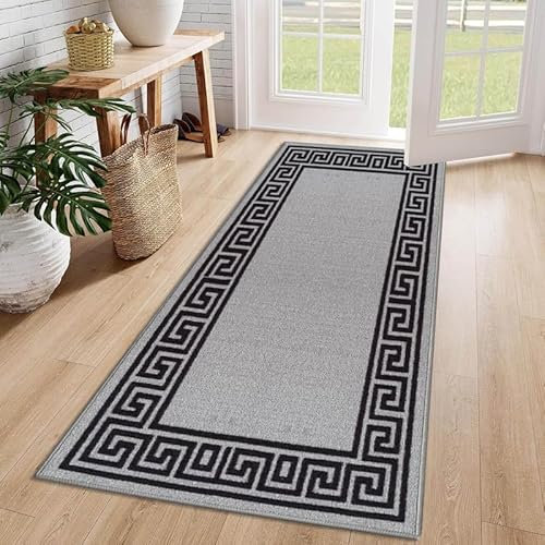 Cozy Haven Athena Runner Rug – Large Non-Slip Washable Carpet for Living Room, Bedroom, Hallway, Lounge, Dining, Kitchen, Modern Indoor Long Floor Runners (Grey & Black, 66x120 cm)