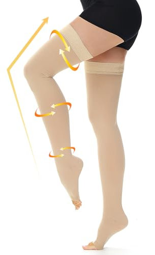 Beister Medizinische kompressionsstrümpfe Damen & Herren, Oberschenkelstützstrümpfe mit offener Spitze 20-30 mmHg Abgestufte Unterstützung, Ödemen Kompressionssocken Bei tiefen Venenthrombosen, Flug