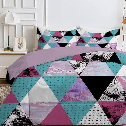 Qiwagu Bettdecke 135x200 4 Jahreszeiten, Wende Geometrisch Steppdecke Waschbare, Bettdecke ohne Bezug Nutzbar, Leicht Weiche Schlafdecke 200GSM, Ganzjahresdecke Bunt mit 1 Kissenbezug (ohne Kissen)