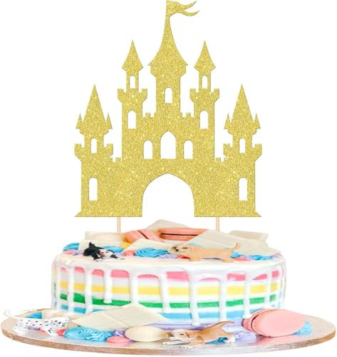 1 Stück Schloss Geburtstag Tortendeko Glitzer Prinzessin Cake Topper Schloß Thema Kuchen Deko für Prinzessin Schloss Thema Baby Dusche Hochzeit Geburtstag Party Kuchen Dekorationen Gold