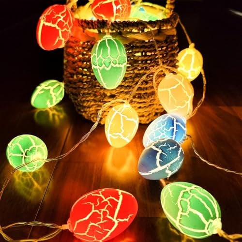 Ding Yongliang 2M 10Lights Ostern Dekoration Eier Lichter Batteriebetriebene Dekoration Lichterkette für Halloween Ostern Frühling Party Indoor Outdoor Geburtstag Schlafzimmer