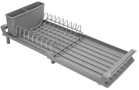 SENECESLI Estante para Secar Platos sobre el Fregadero, Estante para Platos Ajustable y Elástico con Orificio de Drenaje, Estante de Secado para Almacenamiento de Utensilios Versátil Que