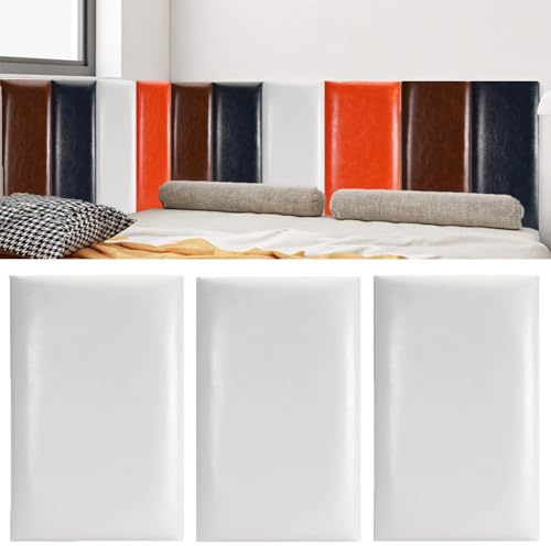 HEFJIAYCIQ Öliges Gewachstes Leder 3D Wandpaneel, 50 X 20cm 3Pcs Anti-Collision Wandaufkleber, Selbstklebende Wandpaneele Für Das Kopfteil Eines Schlafzimmers,Weiß,20x50cm