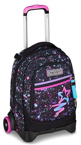 Seven Schulranzen mit Trolley-Funktion New Tech, Rucksack mit Rollen, zum Ziehen, für Schule Sport Freizeit, ab 1. Klasse, für Mädchen und Jungen, gepolsterter Rucksack,mit Laptopfach, violett