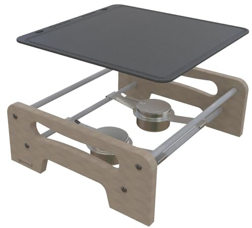 LUNA WAY CAST IRON - Grillplatte aus emailliertem Gusseisen | Vielseitig einsetzbar für Ofen, Kamin, Gas, im Freien | gleichmäßige Wärmeverteilung | Grillpfanne 40 x 40 cm + Halterung aus Holz