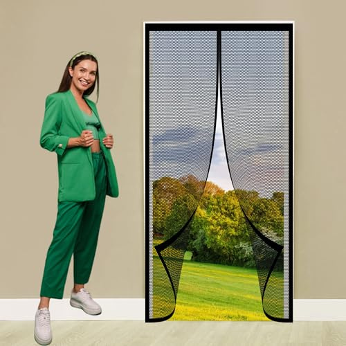 Zanzariera Magnetica per Porta Blindata 114 x 216 cm Senza Foratura Zanzariera Porta Magnetica per Porte D'Ingresso, Porte, Cortili, Nero