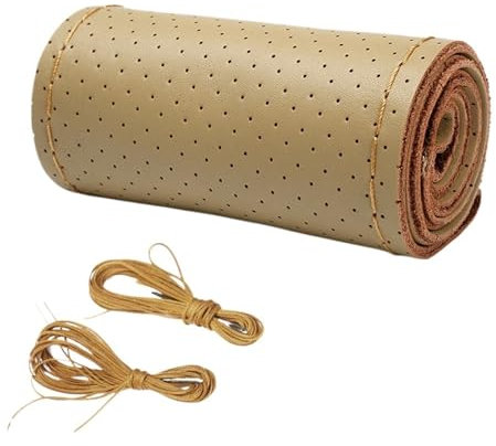Coprivolante intrecciato in pelle intrecciata per volante, universale, antiscivolo, accessori per auto (beige)