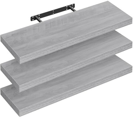 WOLTU Wandboard 3er Wandregal CD DVD Regal Bücherregal Schweberegal Holz Board 70x22.9x3.8cm grau Eiche für Büro, Wohnzimmer, Schlafzimmer, Küche RG9369grei-3