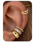 Morfetto 4 Paar Ear Cuff Gold Ohrclips Damen Ohne Ohrlöcher Fake Piercing | 14K Vergoldet, Wasserfest, Hypoallergen, Ohrklemmen Und Ohrmanschetten, Clip Ohrringe Für Fake Helix Piercing, Gold Silber