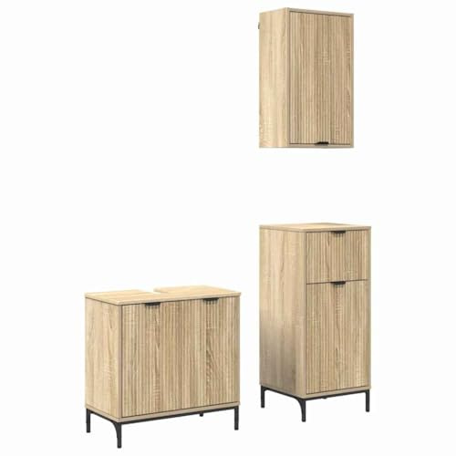 vidaXL Bathroom Furniture Set Plaid 3 pcs Sonoma oak 39.5 x 36 x 88 cm,