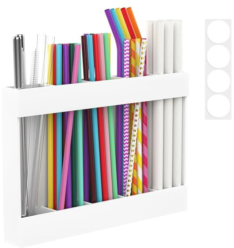 Acryl Strohhalm Halterung Schrank mit Doppelseitigem Klebeband, Wandmontierte Trinkhalme Aufbewahrung, für Schrank, Tür, Theke, Schrank (Weiß)