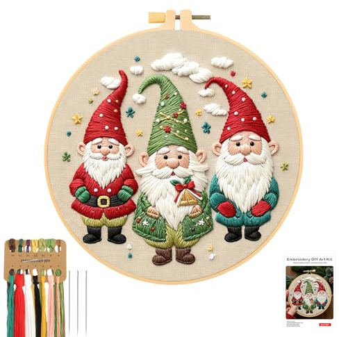 JSRQT Gnom Gestempeltes Stickerei Starter Kit,DIY Weihnachtsman Handgemachte Stickerei Kreuzstich Set,Christmas Embroidery Starter Kit für Anfänger