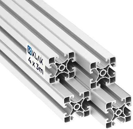 KLAK 40 - Aluprofil 4 Stück 40x40mm light 3m System-, Montageprofil Nut 8 | Für Camperausbau, Sim-Rigs & Anhänger. Kompatibel mit Nut-8-Zubehör. Eloxiert, witterungsbeständig, 4 × 3 m = 12 m, silber