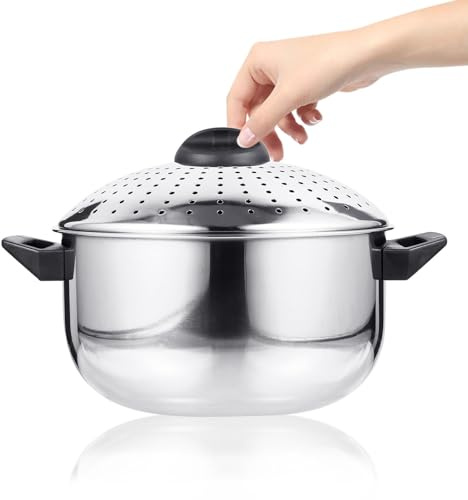 Rapid Noodles Cooker Stainless Steel Pot with Buckle Lid, Silver | Pasta Pot with Strainer, Portable Cookware for Noodles, Easy Wash Rust Resistant Finish