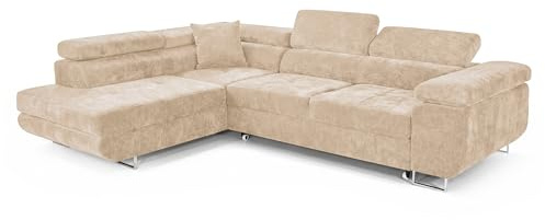 COMFORTINO FURNITURE Ecksofa mit Schlaffunktion PASTI L-Form, Sofa Couch mit Bettkasten, 3-Sitzer Eckcouch, Schlafsofa für Wohnzimmer, Big Sofa Couch mit Schlaffunktion (Braun, Ottomane Links)