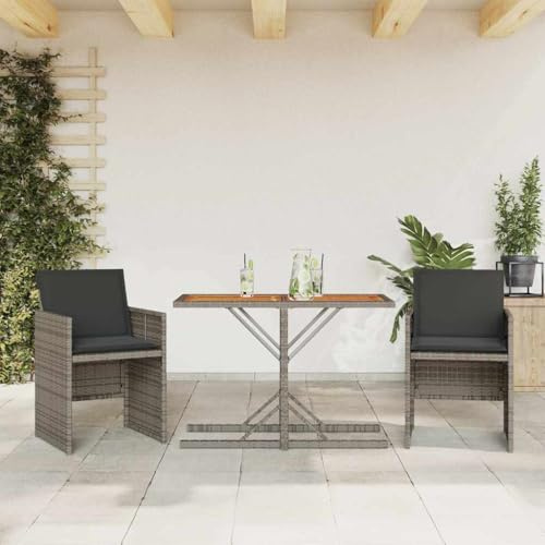 Owoxanthellate 3-TLG. Bistro-Set Rattan Gartenmöbel Balkon 105 x 51 cm klappbar mit Akazienholz-Tischplatte und gepolsterten Kissen für Terrasse Garten kleinen Balkon