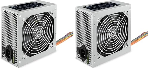 Tooq TQEP-500SSE - Fuente de Alimentacion Ecopower II de 500W con PFC Activo, Ventilador silencioso de 120mm con Control automatico de Velocidad, (ATX 12V V1.3, CE/RoHS, Color Plata) (Paquete de 2)