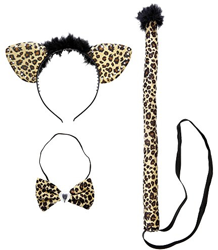 W WIDMANN MILANO Party Fashion 8736N - Kostümset Leopard, 3-teilig mit Strass, Ohren, Fliege und Schwanz, Karneval, Mottoparty
