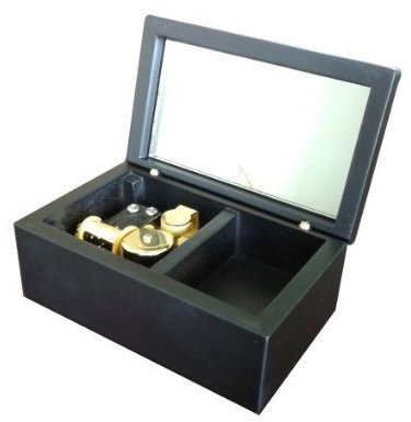 Aufziehbare Spieluhr aus Holz mit 18 Tönen und Spiegeln, Elfen Lied Melodie in Gold, Modell M33 (schwarz)