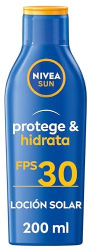 NIVEA SUN Protege & Hidrata Leche Solar FP30 (1 x 200 ml), protector solar hidratante y resistente al agua, crema solar con protección UVA/UVB, protección solar alta