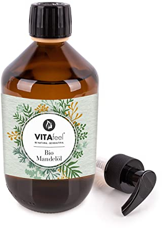 VitaFeel Bio Mandelöl 500ml inkl. Pumpspender | 100% rein & kaltgepresst | süß, vegan & gentechnikfrei | vielseitig einsetzbar für Massage, Aromatherapie & Naturkosmetik