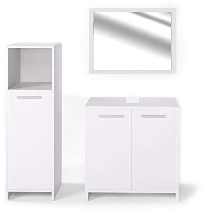 Vicco Badmöbel-Set Kiko, Weiß, 58 cm | besteht aus Waschbeckenunterschrank, Spiegelschrank und Midischrank