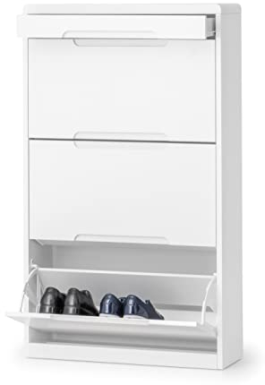 Julian Bowen Manhattan Shoe Cabinet With Drawer - High Gloss White - Sleek and Modern Storage Solution