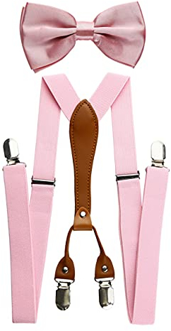 Lolitarcrafts Elastische Hosenträger und Fliege für Herren, verstellbar Gr. Einheitsgröße (hellrosa)