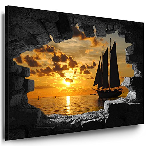 Julia-Art Bilder XXL Leinwandbilder Wand Loch Illusion - 100 x 120 cm Wandbilder mit Keilrahmen Bild Verschiedene Motive Blick auf Meer Strand Palmen, Wald Berge See Wasserfall Kunstdrucke n-01-76