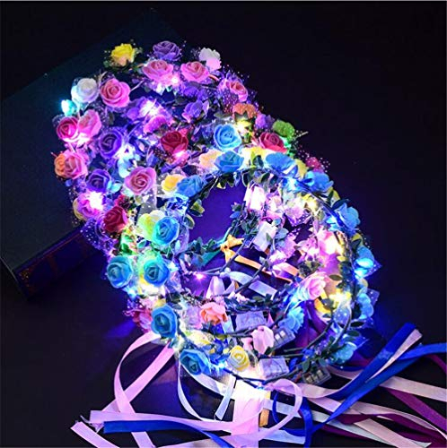 5 Teile/satz Mischfarben LED Blinkende Rosen Blume Krone Stirnbänder Böhmischen Künstliche Haar Kranz für Frauen Mädchen Urlaub Hochzeit Weihnachten Halloween Party (5pcs)