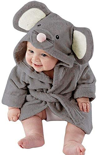 OverDose Damen Baby Jungen Mädchen Kinder Bademantel Cartoon Tiere Nette Weiche Licht Saugfähige Kapuze Handtuch Pyjamas Kleid（Grau，12-18Months）