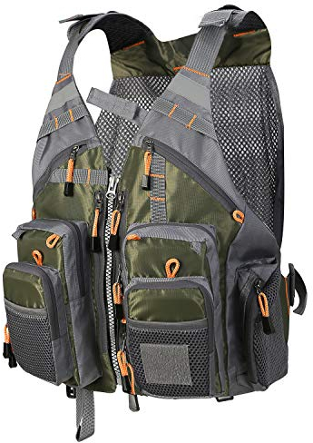 PELLOR Fly Fishing Vest, Pockets Jacket, Outdoor Quick-Dry Net Vest, Fishing Hunting Waistcoat, Travel Photography Mesh Vest (Green)