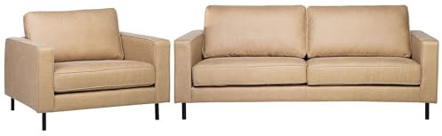 Beliani Wohnzimmer Set Sofa Sessel Lederoptik Moderne Wohnzimmermöbel in Beige Savalen