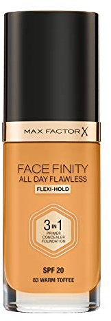Max Factor Facefinity 3-in-1 All Day Flawless Liquid Foundation, LSF 20-83 Warm Toffee, 30 ml